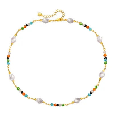 Hot Sale Women Beaded Accessories Necklace Rainbow Color Pearl Beads Design Necklace for Women
