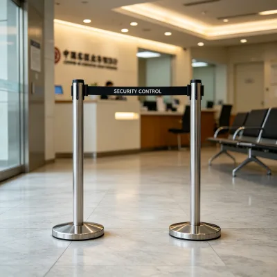 Custom Logo Stainless Steel Queue Pole Retractable Belt Stanchion Luxury Crowd Control Barrier for Hotel VIP Lobby Bank