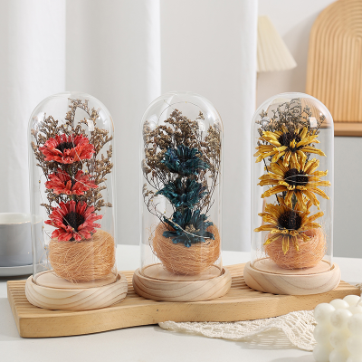 Valentine's Day Gift Flower Bouquet with Glass Cover. Birthday Gift for Your Girlfriend and Best Friend on Valentine's Day