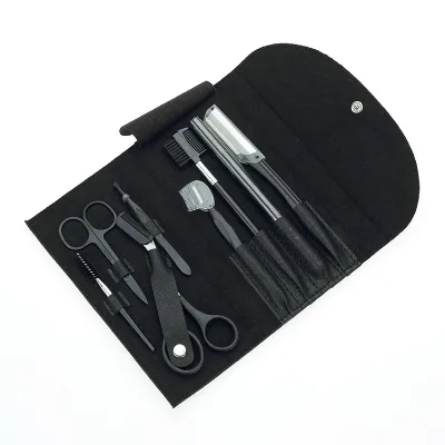 8 Pieces Eyebrow Grooming Kit Eyebrow Pencil Razor Scissors Eye Brow Trimmer Brush Comb in PU Leather Case