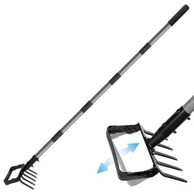 82 Inch 2 in 1 Stirrup Hoe and 5-Tines Rake Action Hula Hoe Cultivator Loop Hoe for Garden Weeding and Planting