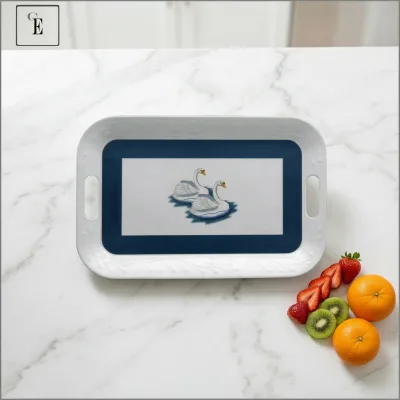 Custom Printed Melamine Serving Tray with Handles Durable Bpa Free Food Grade Tray for Kitchen Breakfast Dessert Rectangular
