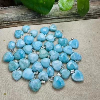 Healing Natural Crystal Necklace Silver 925 Larimar Heart Pendants for Crafts