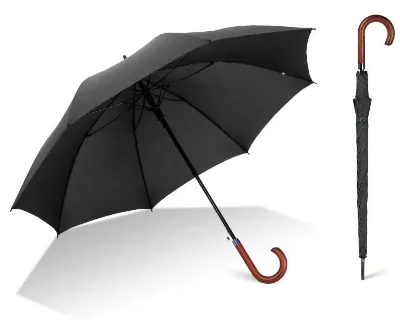 Wholesale Custom Logo Snow White Long Handle Windproof 8 Reinforced Ribs Auto Open Stick Umbrella Wooden Crook Handle Business