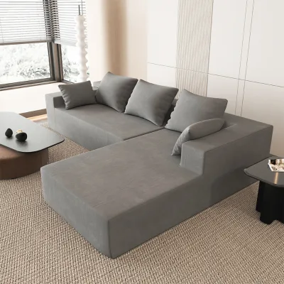 Minimalist Compression Boneless Convertible Modular L-Shape Sofa Set High Resilience Foam Eco-Friendly Upholstery Movable Design