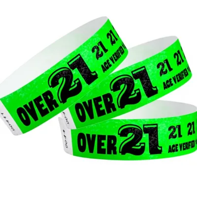 WristCo 21 Green Tyvek Wristbands 3/4x10 Inch Waterproof Recyclable Comfortable Tear Resistant Digital Printed for Concerts