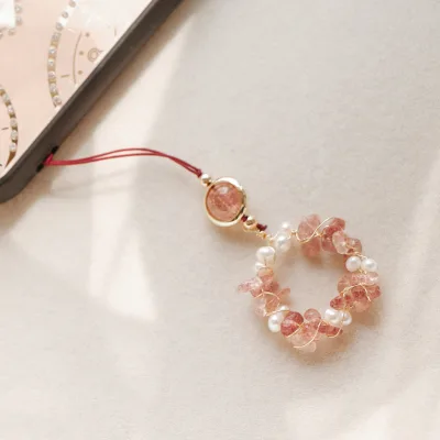 Natural Gem-precious Stone Beaded Phone Charm Cell Phone Lanyard Handmade Healing Crystal Gemstone Phone Chain String