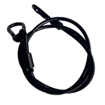 Small Size Safety Cable Black Coated Stainless Steel Security Cable with Carabiner Lock, 110lb Safety Rope for DJ Stage Light