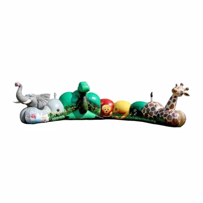 Safari and Jungle Themed Inflatable Crawl Tunnel With Elephant Lion Giraffe Hippo Pattern Safari Theme Inflatable Play Tunnel