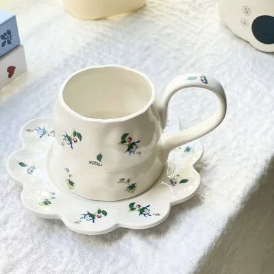 French Minimalist-style High-end Mug Hand-painted Floral Ceramic Set Handle Cute Little Girls Personalized Coffee/tea Cupware