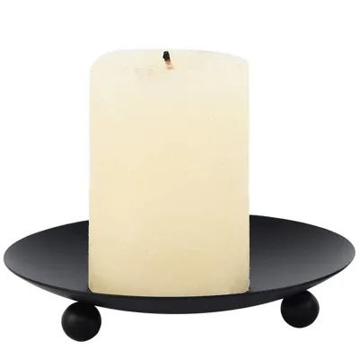 Black Round Iron Candle Tray for Pillar Candles Decorative Metal Plate Candle Holders
