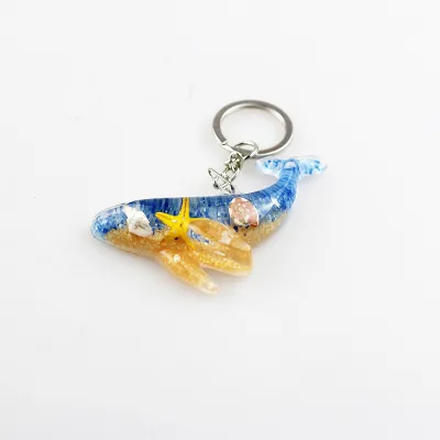 Whale Shaped Key Chain with Real Oceanlife Beach Souvenirs(Blue&Yellow Bottom)
