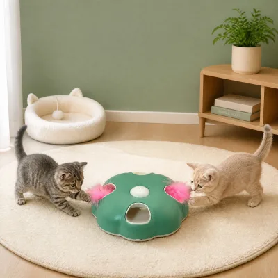 Electric for Moving Concealed Feathers Smart Sensor 4 Holes Whack a Mole Feather Toy USB Charge Automatic