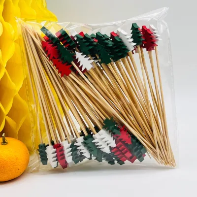 Christmas Themed Disposable Bamboo Christmas Tree Fruit Skewers Art Bamboo Sticks Cake Snack Decoration Bamboo Skewers