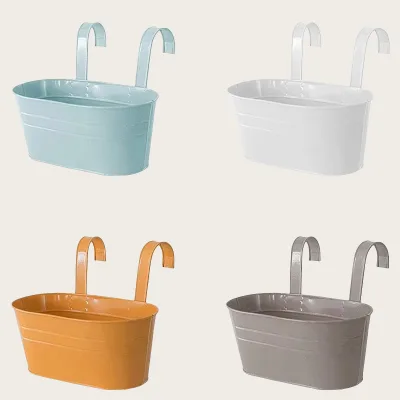Outdoor Balcony Fence Hanging Flower Pots Galvanized Railing Planters With Detachable Hooks Support for Custom Colors