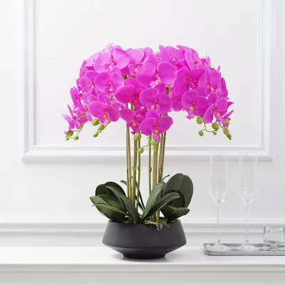 Wholesale Natural Artificial Flowers Orchid Black Pot Real Touch Bonsai Butterfly Orchid