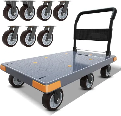 Push Cart, Folding Mobile Platform Trolley,Thickened and Reinforced, 360° Swivel Wheels,47.2L X 27.5W Inches , 1764 Lb,Gray