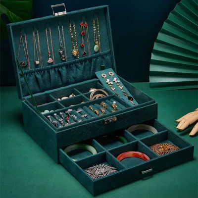 Multi-layer Flannel Drawer Storage Box Ring Ear Jewelry Box with Lock Storage and Organizing Jewelry Box