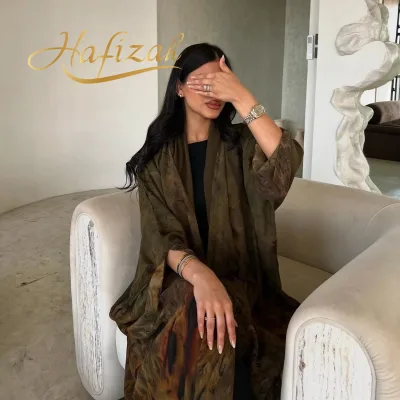 Hafizah 2026 Dubai Luxury Tie Dye Print Muslim Open Abaya Modest Kimono
