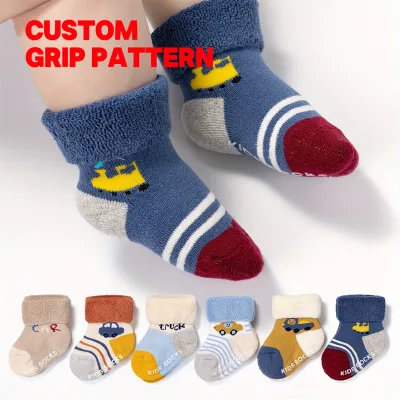 Boys Girls Knitted Thickened Warm Terry England Style Socks with Anti-Slip Soles Indoor Wear Wholesale OEM Children's Socks