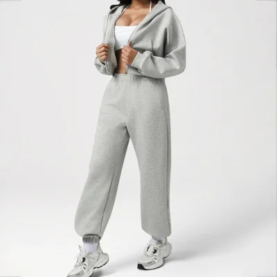 Women's New Style Winter Breathable Drawstring 2-Piece Sweatsuit Streetwear Loose Fit Wide Leg Sweatpants & Sweatshirt Set
