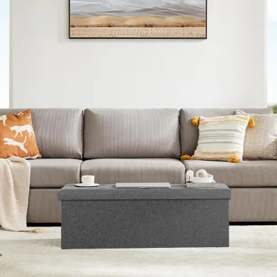 43in Foldable Storage Ottoman for Bedroom End of Bed, Large Bench Foot Rest Stool with Padded Seat for Entryway Living Room