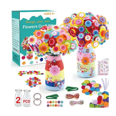 Flower Craft Kit for Kids Make Your Own Flower Bouquet With Buttons and Felt Flowers Vase Art Toy & Craft Project for Children
