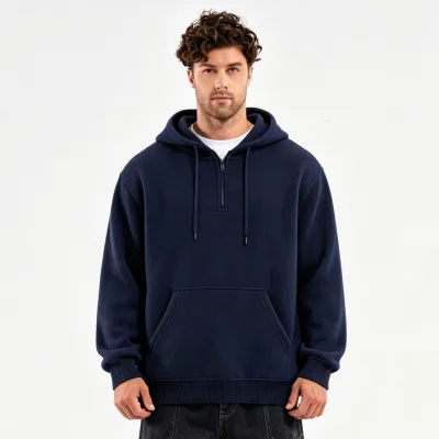 Men Half Zip Stand Collar Hoodie Jacket,Autumn Apparel for Sports Commute,OEM Custom Logo Available