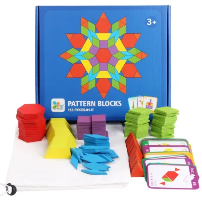 Best-Selling Kids 155pcs Teaching Aids Creative Educational Toy Pattern Block Geometric Shapes Puzzle Montessori Wooden Toys