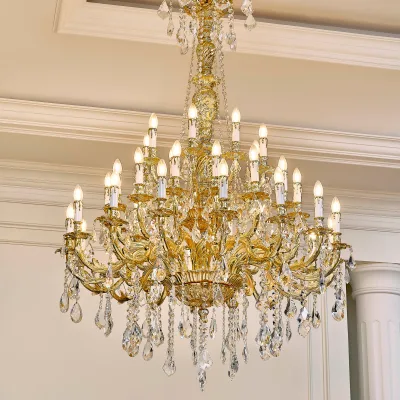 Elegant French Classic Casting Brass Pendant Light 24K Gold Plated Finish Clear Crystal Drops Textured Body High End Home Energy
