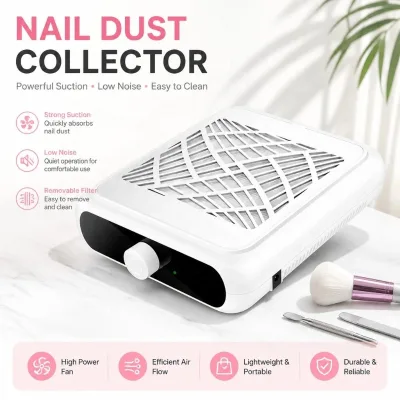 Lightweight Desktop Nail Dust Collector Low Vibration Table Nail Dust Remover Removable Filter for Gel and Acrylic Nail Grinding