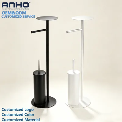 3 in 1 Stainless Steel Set Bathroom Standing Metal Tissue Holder and Toilet Brush