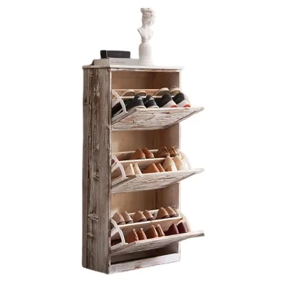 Nordic Style Rustic 3 Flip-Drawers Shoe Cabinet Entry Way Wooden Shoe Rack Storage Cabinet