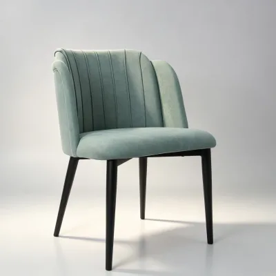 Modern Upholstered Dining Chair with Armrest Vertical Channel Tufted Fabric Dining Room Chair Black Metal Legs