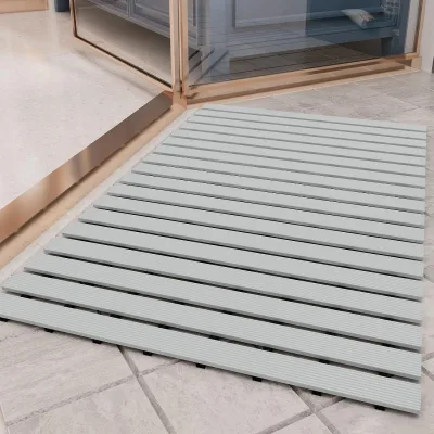 Anti-Bacterial PVC Non-Slip with Drain Holes Shower Floor Mat Cuttable Quick Drying Footmat for Bathroom or Bathtub