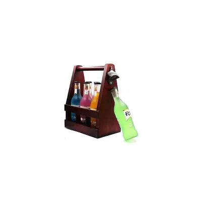 Handmade Wooden 6-Pack Beer Carrier with Handle and Metal Bottle Opener Customized Beer Holder for Cooler Display Storage
