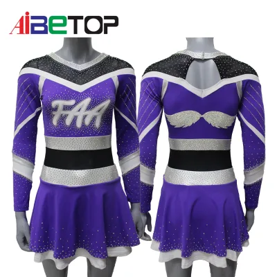 High Quality Best Price Fashionable Spandex Stretch Cheerleading Uniforms With Rhinestone Design