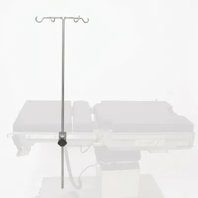 Rail Mounted IV Pole for Operating Table 304 Stainless Steel Side Rail IV Stand Manual Adjustable Height 4 Hooks for Surgical