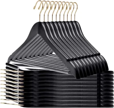 Customized Black Luxury Wood Multifunctional Single Tier Coat Hangers for Wardrobe Kitchen Hotels Retail Logo Bag Food Storage