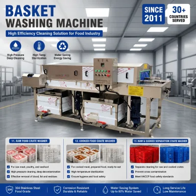 SUS304 Industrial Crate Washer 3-Stage Wash Rinse Dry IoT for Meat Poultry Vegetable Food Processing