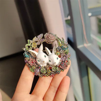 Heavy Industry Full Water Diamond Brooch Retro Art Rabbit Brooch