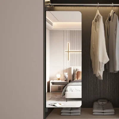 Hidden Double Door Wardrobe HD Explosion Proof Flip Full Length Mirror With Silent Slide Rail