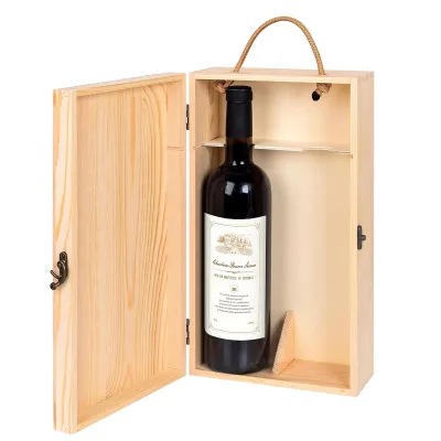Wooden Wine Gift Box for 2 Bottles Reusable Storage & Shipping Crate with Rope Handle Wine Boxes for Gifts