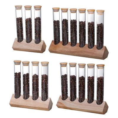 Glass Coffee Bean Storage Jars Borosilicate Airtight Glass Canister Jar with Airtight Bamboo Lid and Wooden Holder Stand