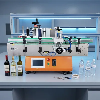 Desktop Automatic Bottle Labeling Machine with CE Certification for Wine Round Bottle Honey Jar Vial Label Applicator