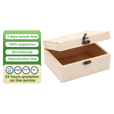 Customizme Unfinished Unpainted Wooden Box with Hinged Lid Pine Wood Box