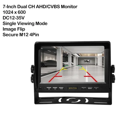 7inch Dual CH Display Monitor with 1080P/720P Video Input System DC12-35Vfor Vehicle Blind Spot Safety Multi Channel Monitoring