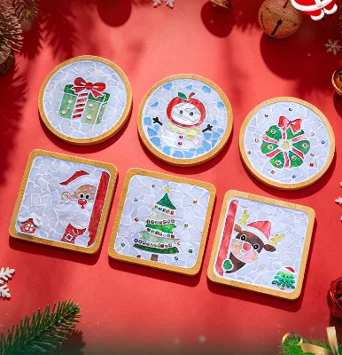 WOWEI DIY Mosaic Kits for Adults with Wooden Coasters for Adults Squares Hand-Painted Designs Round Star Heart Hexagon Shapes