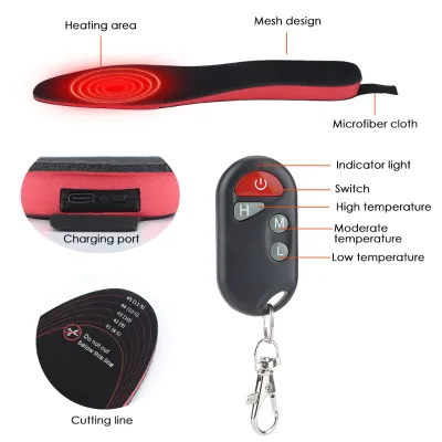 Wholesale Rechargeable Li-Ion Battery Electric Heated Insoles Remote Control Foot Warmers 4 Temperature Settings Size 4.5-14 RV
