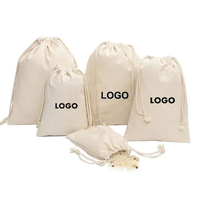 6oz Soft Calico Muslin Cotton Cloth Drawstring Bag with Custom logo